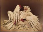 2016 3_toes ambiguous_gender anthro arm_support avian beak bird brown_background censored cheek_tuft chest_tuft convenient_censorship derp_eyes digitigrade eating facial_tuft feather_tuft feathers feet food front_view fruit full-length_portrait gaping_mouth grape graphite_(artwork) guide_lines head_tuft holding_food holding_object kour lying mixed_media nude on_back open_beak open_mouth pencil_(artwork) plant portrait potoo raised_leg restricted_palette simple_background solo spread_legs spreading tail tail_feathers talons toes tongue tongue_out traditional_media_(artwork) tuft watermark winged_arms wings