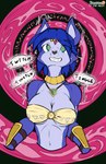 anthro big_breasts bimbofication blue_body blue_fur blue_hair breast_expansion breasts clothed clothing expansion fur hair intelligence_loss text transformation arashidrgn nintendo star_fox krystal_(star_fox) canid canine fox mammal 2025 absurd_res hi_res