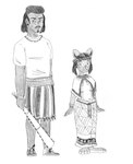 aztec aztec_clothing braided_hair brown_body brown_eyes brown_fur brown_hair brown_skin buckteeth carrying_another carrying_partner eyebrows facial_hair female fur hair holding_macuahuitl holding_melee_weapon holding_object holding_weapon jewelry macuahuitl male melee_weapon mustache scut_tail short_tail tail teeth thick_eyebrows weapon zapotec efradraws leeshu yolotzin human lagomorph leporid mammal rabbit volcano_rabbit absurd_res hi_res monochrome