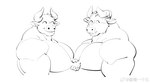 anthro duo eyes_closed fingers gesture handshake horn male male/male muscular muscular_anthro muscular_male pecs smile unusual_anatomy 1500jiangbao bovid bovine cattle mammal hi_res monochrome