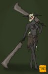 4_eyes anthro athletic bone bone_tail bottomwear clothing dual_wielding dual_wielding_melee_weapons female holding_object holding_weapon horn loincloth machete melee_weapon multi_eye skirt skull skull_head solo tail toned_female weapon the_nameless_guy dark_souls fromsoftware bovid capra_demon caprine demon goat mammal hi_res