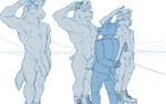 abs animal_genitalia animal_penis anthro anthro_on_anthro armpit_hair army army_uniform ball_fondling ball_grab balls biped bodily_fluids body_hair boots bottomwear chest_tuft clothed clothed/nude clothed_male clothing collarbone combat_boots dominant dominant_anthro dominant_male drill_sergeant embarrassed equine_genitalia equine_penis erection eye_contact eyebrows facial_hair fondling footwear forced forced_exposure foreskin fully_clothed fully_sheathed genital_exam genitals gesture goatee grin grope group half-erect hat headgear headwear horn humanoid_genitalia humanoid_penis humiliation inspection larger_male legs_together looking_at_another looking_at_genitalia male male/male mane military military_cap military_jacket military_uniform mostly_nude mostly_nude_anthro multiple_subs multiple_subs_one_dom muscular muscular_anthro muscular_male muscular_sub navel nervous neutral_expression nipples nude obedient pants pecs penis physical_exam presenting presenting_balls presenting_penis pubes public raised_arm rear_view riding_crop salute sheath shoes short_tail size_difference smaller_male smile standing standing_in_line submissive submissive_anthro submissive_male sweat sweatdrop tail tuft unflared uniform unprofessional_behavior whip pngx_(artist) unknown_artist bear bovid canid canine caprine equid equine goat horse mammal 16:10 blue_and_white blue_theme digital_drawing_(artwork) digital_media_(artwork) monochrome portrait three-quarter_portrait widescreen