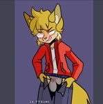 anthro bulge clothed clothing detailed_bulge genital_outline jockstrap licking licking_lips looking_at_viewer male partially_clothed penis_outline solo tail tongue tongue_out underwear undressing undressing_self skittzune fehn_fennec canid canine fennec_fox fox mammal true_fox