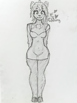anthro clothing dress female hands_behind_back looking_at_viewer solo standing gldtony almond_(waspsalad) deer mammal absurd_res hi_res traditional_media_(artwork)