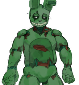 anthro countershade_torso countershading green_body lidded_eyes machine male rabbit_ears simple_background solo teeth white_background wire kogito five_nights_at_freddy's five_nights_at_freddy's_3 scottgames springtrap_(fnaf) animatronic lagomorph leporid mammal rabbit robot absurd_res hi_res