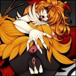 anthro anus areola big_anus big_breasts biped black_body black_fur blonde_hair breasts butt butt_focus claws fangs female fur genitals hair inner_ear_fluff lips long_hair looking_at_viewer looking_back nipples nude open_mouth pokemorph presenting presenting_hindquarters pussy red_eyes red_hair red_lips red_nose solo spread_anus spreading teeth tongue tuft white_body white_fur crystal-for-ever nintendo pokemon braixen canid canine generation_6_pokemon mammal pokemon_(species) 1:1 2013 digital_media_(artwork) hi_res