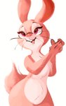 2021 anthro buckteeth chest_tuft conditional_dnp featureless_crotch female fur half-length_portrait hi_res lagomorph leporid mammal nude open_mouth open_smile pink_nose portrait rabbit simple_background smile solo standing teeth tohupo tuft whiskers white_background white_body white_fur
