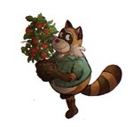 anthro clothing food fruit male overweight overweight_male plant red_nose shirt simple_background smile solo strawberry topwear white_background hxboox03 robot_dreams rascal_(robot_dreams) mammal procyonid raccoon 2024