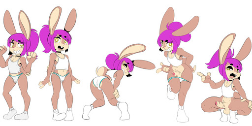 anthro clothing colored_edge_panties colored_edge_underwear eyeliner femboy feminine footwear genitals hair makeup male panties penis ponytail shirt socks tank_top topwear underwear conditional_dnp pantyranger panty_(pantyranger) lagomorph leporid mammal rabbit absurd_res hi_res