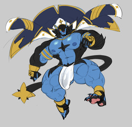 abs anthro barazoku biceps big_hat big_penis black_body black_fur blue_body blue_fur claws clothing feet fur genitals gloves handwear hat headgear headwear male muscular muscular_thighs nipples nude pawpads paws pecs penis solo tail thong toes underwear chesschirebacon nintendo pokemon felid feline generation_4_pokemon luxray mammal pokemon_(species) absurd_res hi_res
