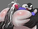 big_butt bodily_fluids bone butt butt_squish cum duo ejaculation genital_fluids grey_background hot_dogging male male/male sex simple_background skeleton squish tongue tongue_out weonraro123 marvel undertale_(series) sans_(undertale) venom_(marvel) symbiote absurd_res hi_res