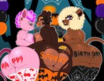 anthro balloon breasts butt ear_piercing ear_ring female group holidays inflatable piercing ring_piercing trio colty8 halloween katia_(colty8) mimosa_cat zuri_(colty8) domestic_cat felid feline felis lion mammal pantherine absurd_res hi_res