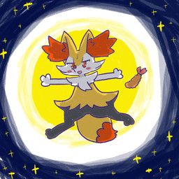 ambiguous_anthro ambiguous_gender anthro blush blush_stickers digitigrade dipstick_tail featureless_crotch food front_view looking_at_viewer markings midair moon night open_:3 open_mouth open_smile outside shrimp_(food) smile snout solo spread_legs spreading star tail tail_markings annyui0611 nintendo pokemon braixen canid generation_6_pokemon mammal pokemon_(species) 1:1 2023 full-length_portrait hi_res japanese_description portrait translated_description