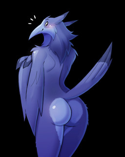 ambiguous_gender anthro beak black_background blue_body blue_feathers blush butt butt_heart feathers looking_at_viewer looking_back looking_back_at_viewer nude_ambiguous nude_anthro simple_background solo standing tail winged_arms wings inget avian bird 2026 4:5 digital_drawing_(artwork) digital_media_(artwork) english_description hi_res