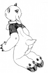 1_eye anthro backsack balls bell bell_collar biped black_and_white bottomless bovid butt caprine clothed clothing collar crop_top goat hooves horn kigoh-neko kneeling looking_at_viewer looking_back male mammal medama_yagi monochrome perineum rear_view shirt solo tongue tongue_out topwear