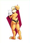 anthro big_butt black_clothing black_eyes black_panties black_underwear blonde_hair buckteeth butt butt_focus clothing electronics eyelashes female floppy_ears fur gloves hair handwear head_tuft headphones holding_object holding_paper lingerie looking_at_viewer looking_back looking_back_at_viewer lop_ears mostly_nude orange_body orange_fur panties paper pink_background pink_nose rear_view scut_tail short_tail simple_background smile solo tail tan_body tan_fur teeth thick_thighs tuft underwear white_background white_clothing white_gloves white_handwear wide_hips notilustregui looney_tunes warner_brothers lola_bunny lagomorph leporid mammal rabbit absurd_res hi_res