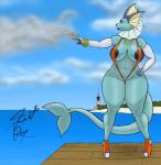 anthro anthrofied areola beach big_areola big_breasts bikini breasts clothing curvy_figure female footwear genitals gun handgun high_heels huge_areola jewelry lighthouse mature_anthro mature_female necklace nipples one-piece_swimsuit outside pistol platform_footwear platform_heels pokemorph pussy pussy_floss ranged_weapon seaside shoes sling_bikini smile smirk solo swimwear tail thick_thighs two-piece_swimsuit voluptuous weapon wide_hips furlyfe_redux nintendo pokemon eeveelution generation_1_pokemon pokemon_(species) vaporeon absurd_res hi_res