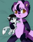 anthro brown_eyes female flat_chested fur genitals nipples nude plushie purple_body purple_fur pussy solo young young_anthro cubcore charlotte_(mobkiller) mammal mephitid skunk hi_res