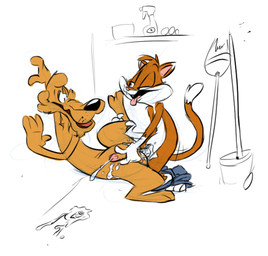 anal anthro bodily_fluids bottomwear bottomwear_down broom cleaning_tool closet clothed clothing cum cum_pool duo ejaculation fangs fur genital_fluids handjob interspecies larger_sub leg_grab lidded_eyes male male/male mop orange_body orange_fur pants pants_around_ankles pants_down partially_clothed penile reach_around sex size_difference submissive teeth tongue tongue_out white_body white_fur yellow_body yellow_fur ishoka duez pete_puma cougar domestic_cat felid feline felis mammal 2009