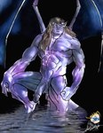 abs genitals hair half-erect long_hair male membrane_(anatomy) membranous_wings muscular nude penis solo wings omegasdx disney gargoyles goliath_(gargoyles) gargoyle humanoid