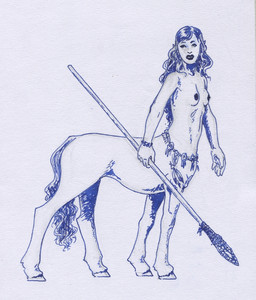 breasts female holding_object holding_weapon hooves melee_weapon nude polearm simple_background solo spear stone_spear tail unguligrade weapon adeptus-monitus european_mythology greek_mythology mythology centaur equid equid_taur humanoid_taur mammal mammal_taur taur pen_(artwork) traditional_media_(artwork)