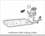 ambiguous_gender apron clothing cookie cookie_dough feral food humor open_mouth pun sharp_teeth simple_background solo sound_effects teeth text white_background unknown_artist cookiecutter_shark dalatiid fish marine shark squaliform english_text greyscale monochrome url