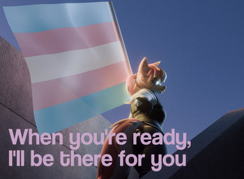 anthro eyewear female flag flag_(object) hair lgbt_pride looking_at_viewer ponytail pride_colors solo sunglasses transgender_pride_colors haolde haolde_(character) canid canine canis mammal wolf 3d_(artwork) blender_(artwork) digital_media_(artwork) hi_res