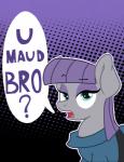 blue_eyes clothing eyebrows eyeshadow female feral frock hair looking_at_viewer makeup purple_hair raised_eyebrow solo pon3splash friendship_is_magic hasbro my_little_pony maud_pie_(mlp) earth_pony equid equine horse mammal pony 2015 hi_res meme reaction_image