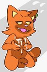 anthro black_outline blep bodily_fluids cum cum_on_chest cute_fangs ear_piercing fangs foreskin fur genital_fluids genitals hand_on_chest holding_chest humanoid_genitalia humanoid_penis kneeling looking_at_viewer male orange_body orange_fur outer_highlight outline penis piercing pink_tongue solo teeth tongue tongue_out white_outline yellow_eyes crushpepper purslane_(crushpepper) domestic_cat felid feline felis mammal digital_media_(artwork) full-length_portrait hi_res portrait