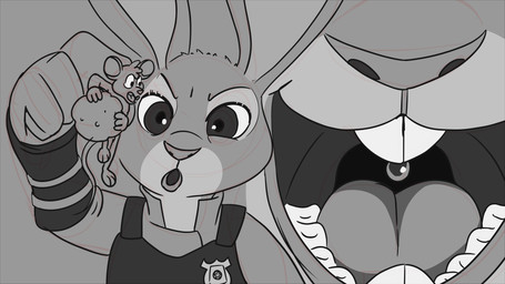 anthro buckteeth clothing cookie duo female food imminent_vore lips macro_pred male micro_prey police police_badge police_officer police_uniform teeth tongue uniform uvula feedfancier disney zootopia judy_hopps european_rabbit lagomorph leporid mammal mouse murid murine oryctolagus rabbit rodent 16:9 black_and_white guide_lines hi_res monochrome widescreen