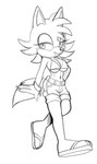 bikini bottomwear breasts clothing female footwear hotpants sandals shoes shorts strutting swimwear two-piece_swimsuit under_boob fourssss sega sonic_the_hedgehog_(series) ellie_the_wolf fan_character canid canine canis mammal wolf 2024 hi_res monochrome sketch