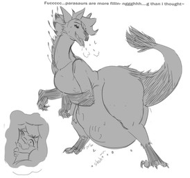 belly big_belly breath digestion digestion_noises duo feathers female feral feral_pred inside_stomach kahel_(fish_n'_hips) marco_(preggyshork) oral_vore panting thick_thighs vore willing_pred willing_prey preggyshork alien dinosaur dromaeosaurid feathered_dinosaur feathered_scalie hadrosaurid ornithischian ornithopod parasaurolophus prehistoric_species reptile saurischian scalie theropod absurd_res hi_res