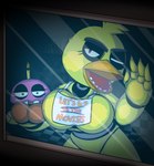 against_surface anthro big_breasts breasts breasts_on_glass female machine on_glass one_eye_closed purple_eyes wink yellow_body weirdkoaladream five_nights_at_freddy's let_me_in scottgames chica_(fnaf) cupcake_(fnaf) avian bird chicken galliform gallus_(genus) phasianid robot 2023 digital_drawing_(artwork) digital_media_(artwork) hi_res