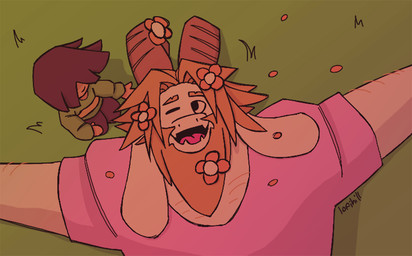 age_difference anthro beard blonde_hair body_hair clothing duo facial_hair flower grass hair horn kneeling long_ears looking_at_another lying male older_male on_back one_eye_closed plant simple_coloring wind younger_male lofihill deltarune undertale_(series) asgore_dreemurr kris_dreemurr bovid caprine goat human mammal shaded simple_shading father_(lore) father_and_child_(lore) father_and_son_(lore) parent_(lore) parent_and_child_(lore) parent_and_son_(lore) son_(lore)