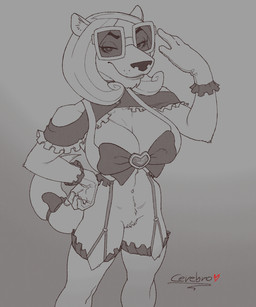 accessory anthro big_breasts body_hair bottomless bottomless_female bow_(feature) bow_accessory bow_ribbon breasts cleavage clothed clothing cosplay eyewear female furgonomics garter_straps genitals glasses gloves handwear happy_trail legwear no_underwear partially_clothed pubes ribbons solo stockings tail tail_accessory tail_bow tail_ribbon vulva cerebropodrido nickelodeon t.u.f.f._puppy counting_cougar 5:6 hi_res