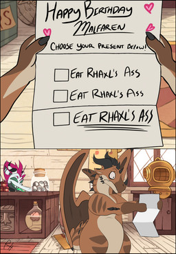 anthro birthday black_border border brain dipstick_nose eyeball gloves_(marking) letter male markings membrane_(anatomy) membranous_wings organs spikes spikes_(anatomy) tail text thick_tail wings vivofortissimo disney european_mythology gravity_falls mythology malfaren rhaxl dragon mythological_creature mythological_scalie scalie western_dragon english_text hi_res meme
