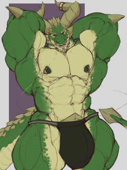 2_horns abs anthro areola arm_spikes barazoku biceps big_bulge big_horn big_muscles big_pecs biped black_clothing black_jockstrap black_underwear brown_spikes bulge chin_spikes clothed clothed_anthro clothed_male clothing countershade_arms countershade_face countershade_legs countershade_neck countershade_scales countershade_tail countershade_torso countershading detailed_bulge earless elbow_spikes facial_spikes fangs front_view green_body green_eyes green_scales hands_behind_head head_spikes horn horn_jewelry horn_ring huge_bulge huge_muscles jaw_spikes jewelry jockstrap jockstrap_only latissimus_dorsi looking_at_viewer male male_anthro manly multicolored_body multicolored_scales muscular muscular_anthro muscular_arms muscular_male muscular_thighs navel nipple_piercing nipple_ring nipples non-mammal_navel non-mammal_nipples one_eye_closed open_mouth open_smile pecs piercing quads ring_(jewelry) ring_piercing scales serratus simple_background smile smiling_at_viewer solo spade_tail spiked_tail spikes spikes_(anatomy) standing tail tapering_tail teeth topless topless_anthro topless_male triceps two_tone_body two_tone_scales underwear underwear_only oldshep european_mythology mythology wayne_(oldshep) dragon mythological_creature mythological_scalie scalie western_dragon wingless_dragon colored_sketch digital_drawing_(artwork) digital_media_(artwork) flat_colors hi_res portrait sketch three-quarter_portrait