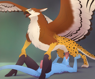 anthro anthro_on_feral anthro_penetrated balls beak bestiality blue_body bodily_fluids clothing cum cum_in_mouth cum_inside cum_on_penis drinking drinking_cum duo ejaculation erection eyes_closed feet fellatio feral feral_penetrating feral_penetrating_anthro genital_fluids genitals hand_on_leg humanoid_genitalia humanoid_penis interspecies knot knotted_penis leggings legwear looking_pleasured lying male male/male mostly_nude multicolored_body on_back oral oral_penetration pecs penetration penile penis penis_in_mouth sex simple_background spots sucking tail talons toes tongue wings lunalei mythology devin_(thefenny1234) fynath avian gryphon lizard mythological_avian mythological_creature reptile scalie 2018