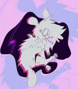 alternative_fashion ambiguous_gender blood blood_puddle bodily_fluids emo feral fur glamfur hair scene_haircut solo white_body white_fur white_hair fr34kpet wynter_(fr34kpet) canid canine canis domestic_dog mammal aliasing colorful_theme digital_media_(artwork)