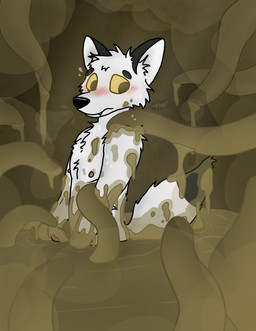 anthro blush feces feces_everywhere feces_on_body feces_on_hand feces_on_penis fur genitals inner_ear_fluff latrine male nipples onomatopoeia penis side_view solo sound_effects standing tentacles text tuft white_body white_fur worried yellow_eyes boundtobemessy arctic_fox canid canine fox mammal true_fox 2023 english_text hi_res