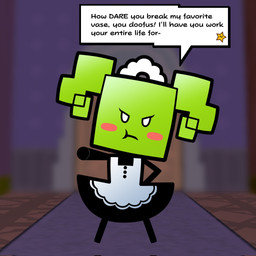 angry black_clothing black_text blush blush_stickers clothing eyelashes featureless_hands featureless_legs female female_humanoid gesture green_hair hair hand_gesture hand_on_hip hand_on_own_hip inside maid_headdress maid_uniform not_furry pigtails pink_blush pointing pointing_at_viewer pouting rectangular_speech_bubble solo square_(anatomy) square_head standing talking_to_viewer text uniform white_speech_bubble lisnotsfw mario_bros nintendo paper_mario mimi_(paper_mario) humanoid 1:1 2024 digital_media_(artwork) english_text hi_res