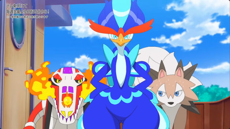 ambiguous_gender anthro bodily_fluids featureless_crotch feral group looking_at_butt male oblivious screencap stare sweat thick_thighs trio wide_hips third-party_edit tohtori_crow nintendo pokemon dot's_quaquaval generation_7_pokemon generation_9_pokemon lycanroc pokemon_(species) quaquaval skeledirge screencap_edit
