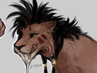 after_oral after_sex bedroom_eyes bestiality bodily_fluids cheek_tuft collar cum cum_drip cum_in_mouth cum_inside cum_on_face drinking drinking_cum dripping duo ear_piercing ear_ring facial_tuft feral fur fur_markings genital_fluids genitals hair human_on_feral humanoid_genitalia humanoid_penis interspecies jewelry licking licking_cum licking_lips looking_pleasured looking_up_at_partner male male/male male_on_feral mane markings narrowed_eyes oral penis piercing red_body red_fur red_markings ring_piercing scrunched_nose seductive sitting smile smirk solo_focus spiky_hair teeth tongue tongue_out tuft yellow_eyes conditional_dnp grayish final_fantasy final_fantasy_vii square_enix cloud_strife red_xiii felid human lion mammal pantherine shaded signature