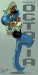 anthro black_bottomwear black_clothing black_skirt blue_body blue_lips blue_skin bottomwear breasts clothing epaulet female gloves handwear hat headgear headwear horizontal_pupils lips looking_at_viewer military_cap military_uniform non-mammal_breasts noseless on_one_leg pseudo_hair pupils skirt solo standing suction_cup tentacle_hair tentacle_legs tentacles text uniform white_clothing white_gloves white_handwear alex_ahad admirable_octavia cephalopod coleoid marine mollusk octopodiform octopus character_name digital_drawing_(artwork) digital_media_(artwork) hi_res