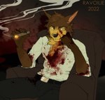 5_fingers anthro blood bodily_fluids brown_body brown_eyes brown_fur cigar clothed clothing eyebrows eyelashes fingers fur male sitting solo ravoilie 2022 digital_media_(artwork) hi_res