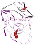 anthro bacon clothing cowboy cowboy_hat food hat headgear headwear male meat solo songgoishtar sekotta canid canine canis mammal wolf 2013 restricted_palette sketch