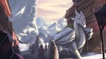 ambiguous_gender detailed_background feral group horn mountain outside scaled_wings snow white_body linchen european_mythology mythology dragon humanoid mythological_creature mythological_scalie scalie western_dragon 16:9 widescreen