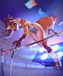 anthro blue_eyes brown_hair clothed clothing female flags footwear hair leg_markings long_socks markings night pole_vault shoes sneakers socks_(marking) solo sport tight_clothing kyander loxxie_arbuckle canid canine fox mammal red_fox true_fox 2020 digital_media_(artwork) hi_res