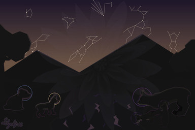 ambiguous_gender constellation drinking_water family feral group looking_at_another nature nature_background night on_hind_legs outside plant river short_tail side_view silhouette sitting size_difference sky standing star starry_sky tail tree water young lilyclipse might_and_delight shelter_(game_series) bear felid feline lynx mammal lineless signature mother_(lore) mother_and_child_(lore) parent_(lore) parent_and_child_(lore) sibling_(lore)