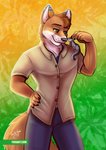 anthro clothing duo male smile toxi_de_vyne_(artist) dean_(wanderer1708) australian_possum canid canine canis dingo mammal marsupial petaurid sugar_glider